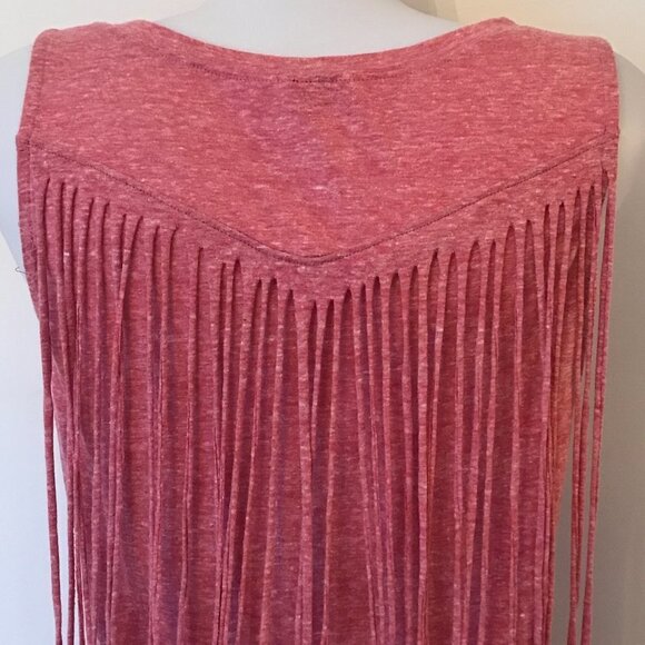 The Clas-sic Skull Tee Tank Top Beaded Pink Heathered Shirt with Fringe Sz Large - Picture 11 of 16